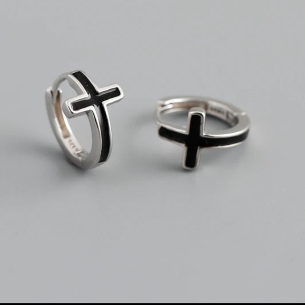 NWT STERLING SILVER CROSS SMALL HOOP EARRINGS